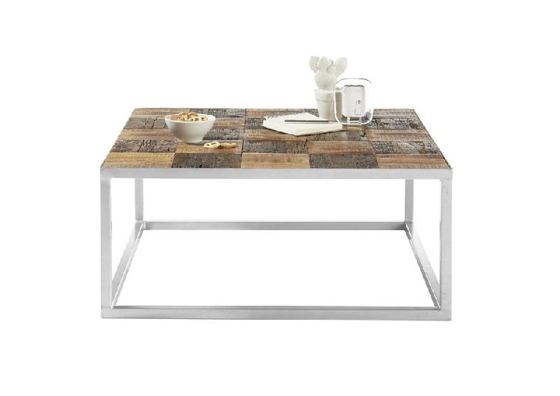 Table basse Broder 80x80 cm - Métal laqué silver et plateau en manguier massif_2