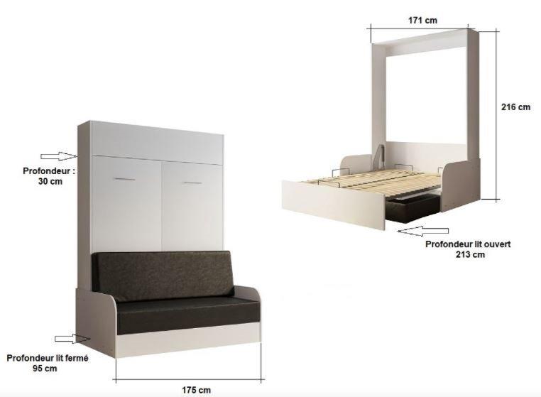 Armoire lit escamotable DYNAMO SOFA - accoudoirs - structure gris mat - canapé gris - couchage 160x200 cm_2