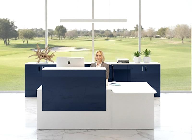 Bureau d'accueil Pano avec partie PMR - Ofitres - 240, Blanc, Bleu marine brillant_0