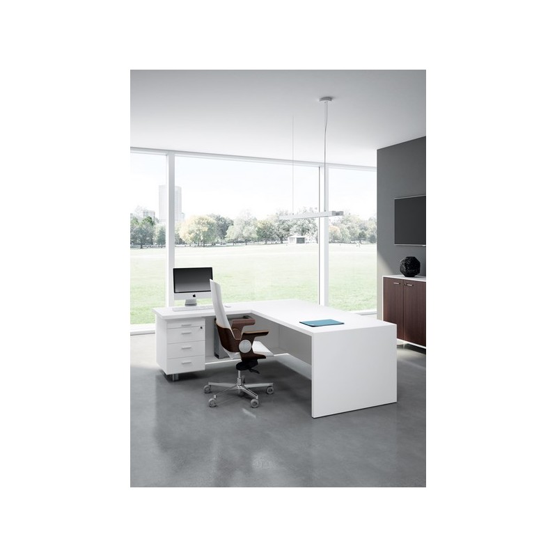 Bureau de direction T45 - Quadrifoglio - Plateau anti-rayures et pieds panneaux avec caisson 3 tiroirs_2