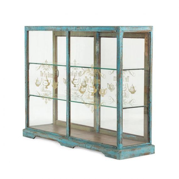 Meuble présentoir - Francisco Segarra - vitrine bleue antique avec sérigraphie - 128x37xH89cm_2