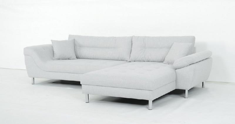 Canapé d'angle fixe droite TIPIX - Tissu Bergamo gris clair - Manchette relevable et méridienne réversible_2