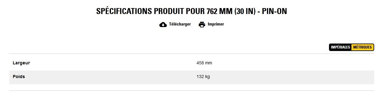 Godet d'excavation extra-robuste - caterpillar finance france - 762 mm (30 in) - pin-on - poids 132 kg_2