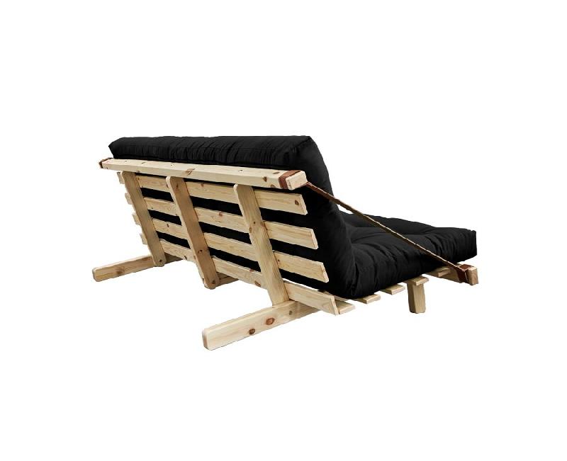 Banquette futon JUMP en pin massif - Coloris gris foncé - Couchage 130 x 190 cm - Design scandinave et lanières en cuir_2