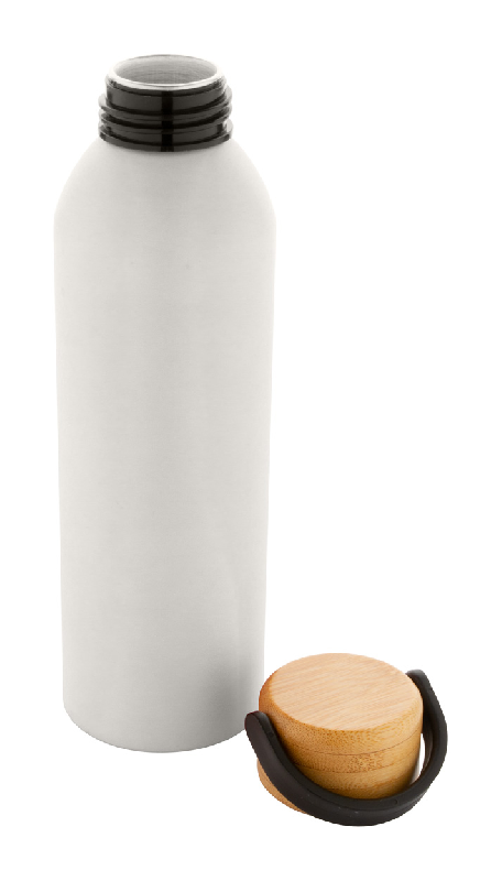 Bouteille en aluminium - couvercle en bambou - 600 ml - couleur blanche_2