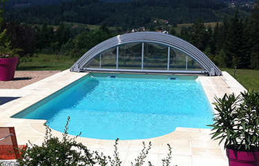 Abri piscine mi-haut Borneo / téléscopique / motorisé / en aluminium thermolaqué et polycarbonate alvéolaire_2