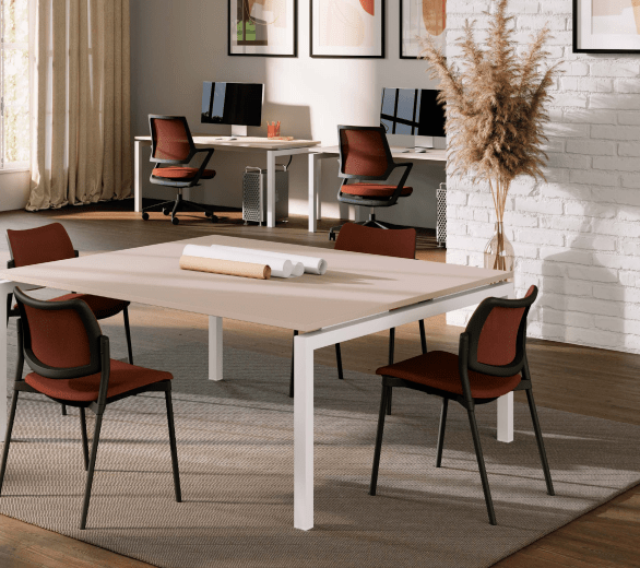 Bureau d'entreprise open space sobre et élégante - TÉOS Columbia avec pieds fixes ou réglables, plateau antibactérien et gestion des câbles_2