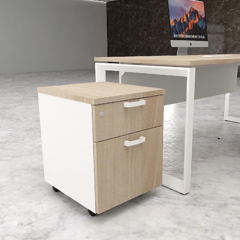Caisson mobile avec tiroir pour dossiers suspendus - Mobel Linea - Blanc pastel, Acacia clair_2