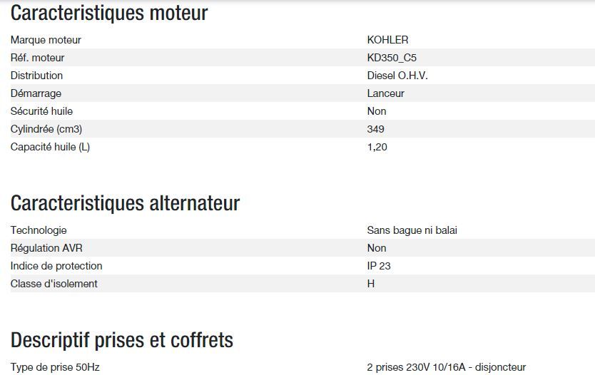 Groupe électrogène Diesel 4000 C5 - Kohler - Puissance max 3,40 kW - 50 Hz - Tension 230 V_2