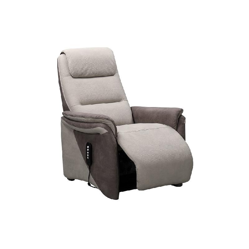 Fauteuil relax releveur électrique Zilia - bi-moteur, microfibre mastic/brun taupé - têtière ajustable_2