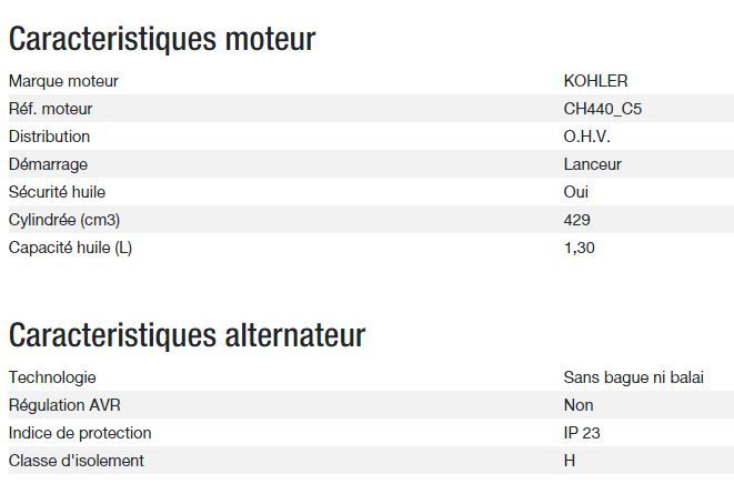 Perform 6500 XL C5 Groupe électrogène - Kohler - Puissance max 6,5 kW - 50 Hz - 230 V_2