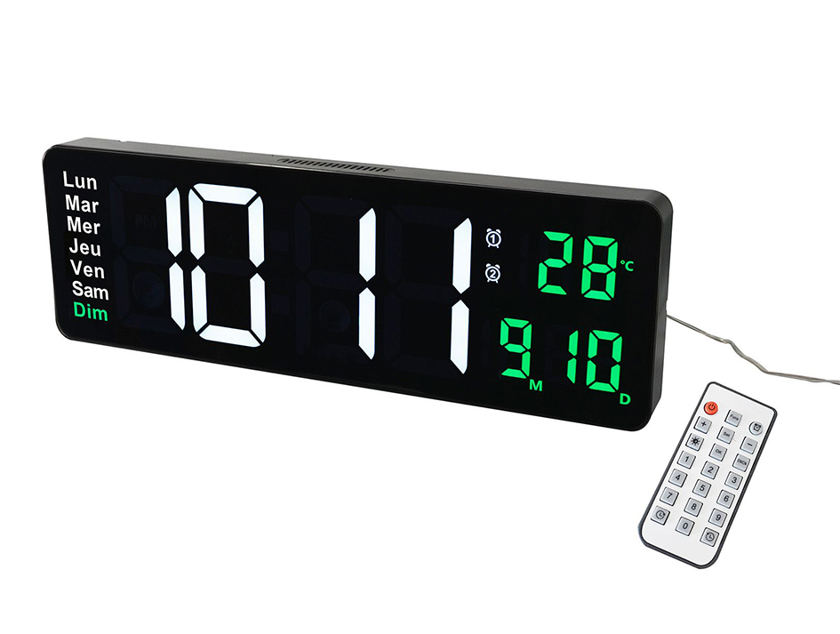 Horloge numérique LED - Calendrier - Chronomètre - Date - 4 chiffres 10 cm - Modèle 1124AC_2