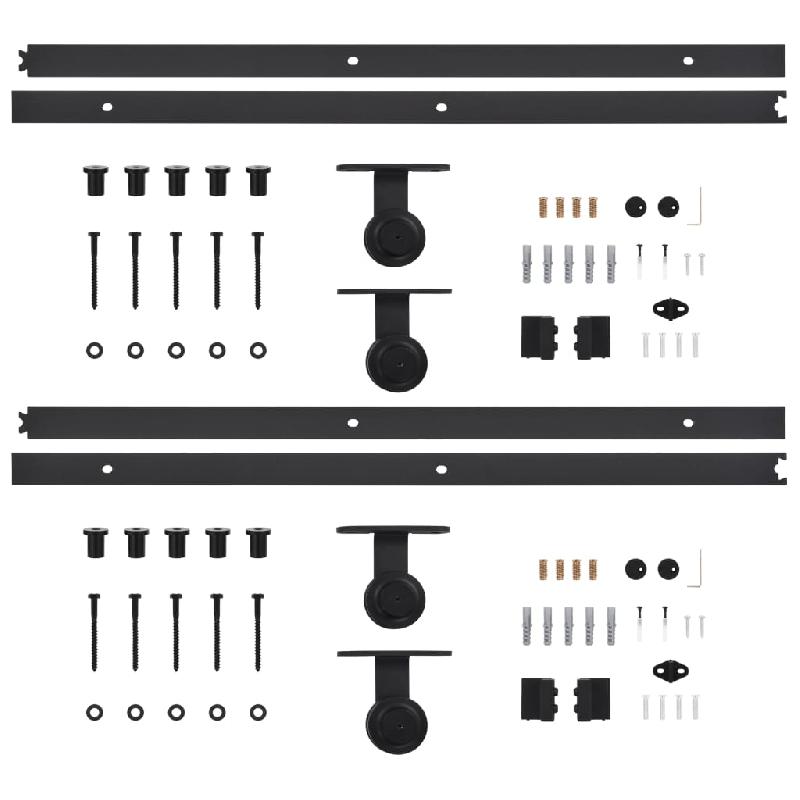 Vidaxl kits de fixation pour porte coulissante 2 pcs 183 cm acier noir 3059842_2