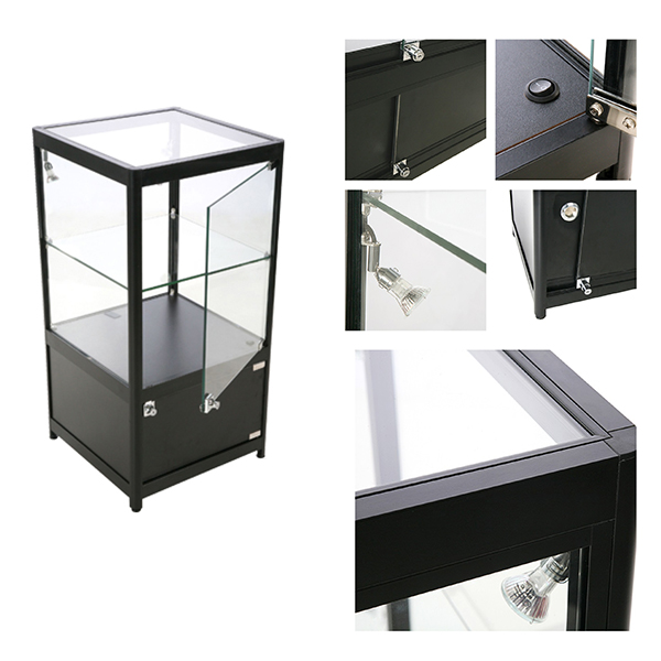 Vitrine d'exposition LED - H.90 x L.45 x P.45 cm - Noir - Réf.2228417 - Éclairage LED, 2 étagères, laqué noir mat_3