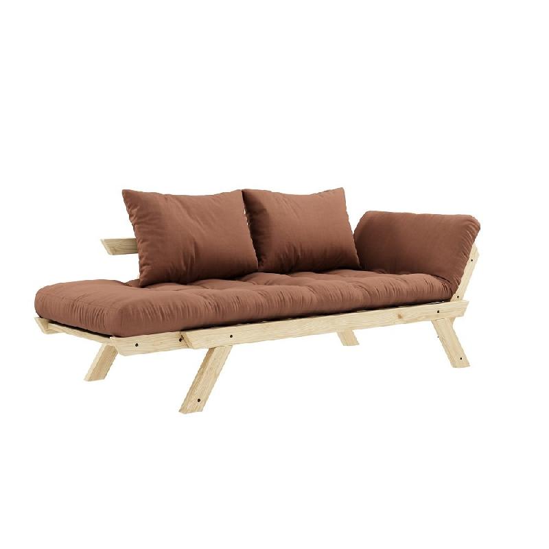 Banquette méridienne futon BEBOP - Pin naturel - Coloris brun argile - Couchage 75x200 cm - Convertible lit d'appoint_2