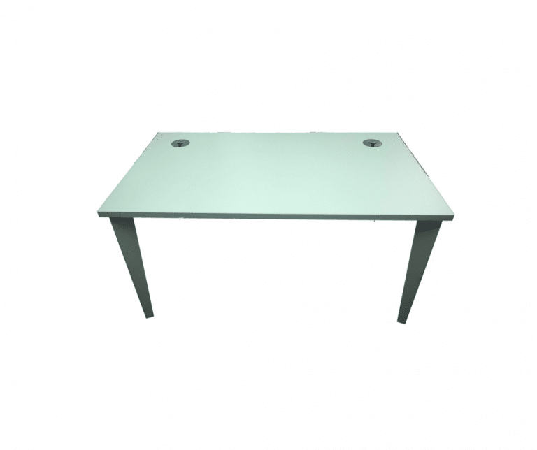 Bureau droit Majencia blanc d'occasion - 140 cm x 90 cm - 2 trous pour câbles - design lumineux_2