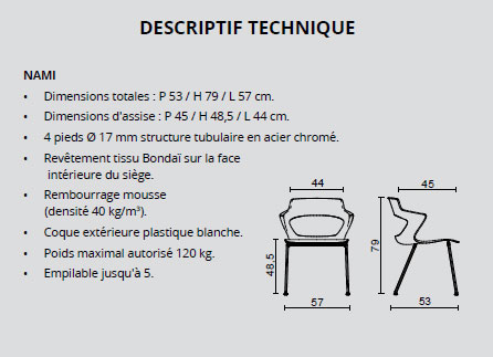 Siège de Réunion NAMI - Référence 8091 SR B - Fauteuil empilable 4 pieds en métal chromé, coque plastique blanche, tissu noir ou gris_2