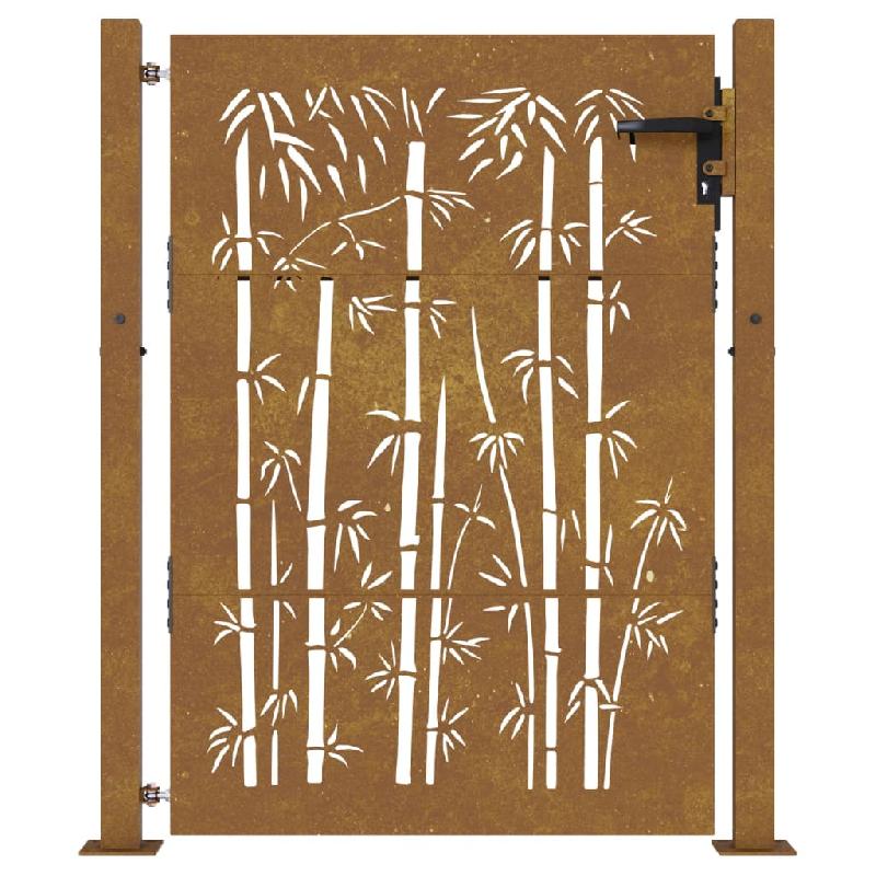 Vidaxl portail de jardin 105x155 cm acier corten design de bambou 153241_2