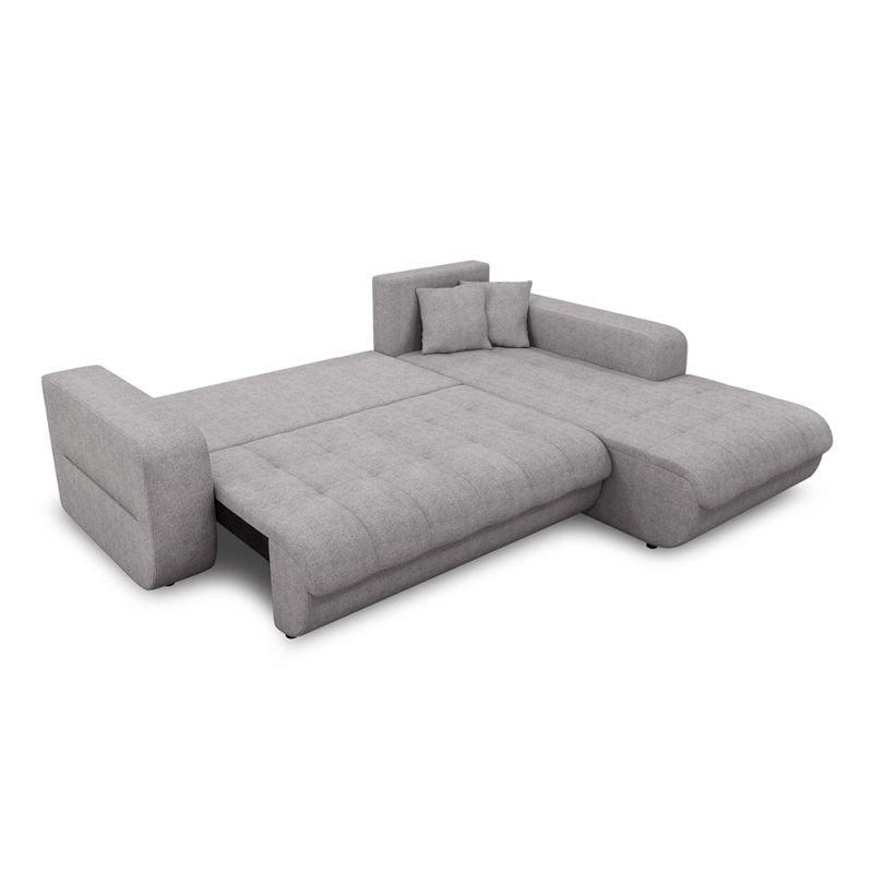 Canapé d'angle scandinave ZELI gris clair - Convertible avec méridienne à droite et coffre de rangement_2