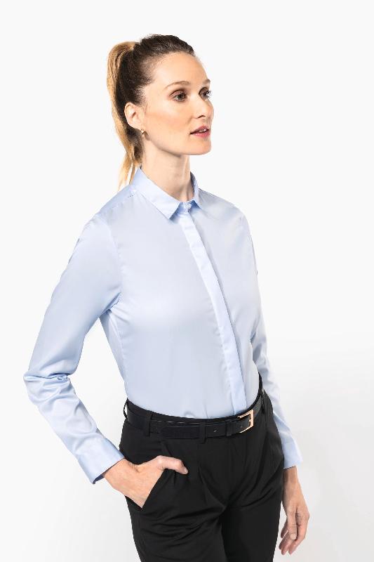 Chemise twill manches longues femme - Réf: PK507 - tissu 100% coton, entretien facile, boutons en nacre_2