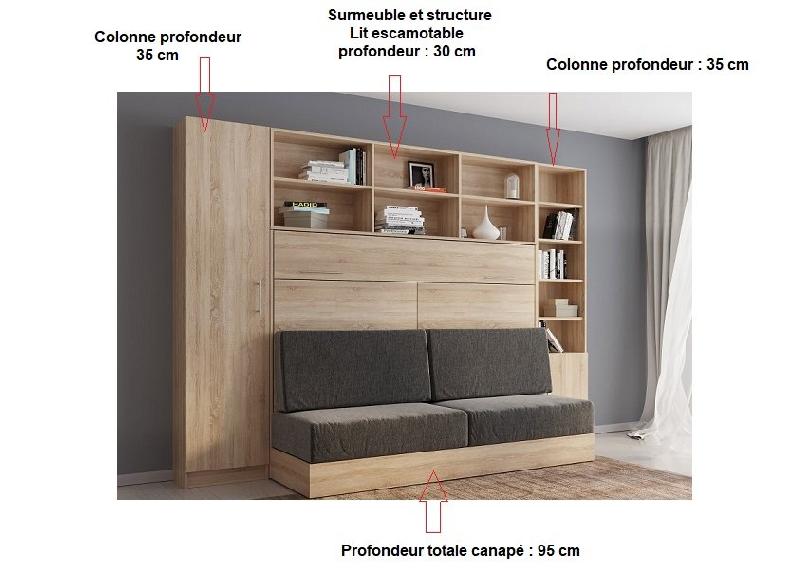 Composition lit escamotable VERTIGO SOFA - Chêne naturel, canapé gris, couchage 140x200 cm - Largeur 311 cm_2