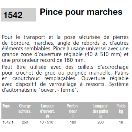 Pince de levage pour marches et bordures - Eichinger CMU 200kg - Référence 1542.1_2