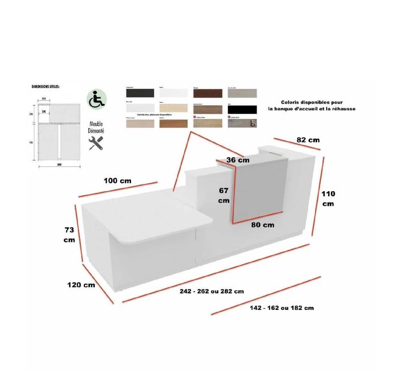 Comptoir d'accueil bi-colore avec PMR Delta et réhausse - Droite, Non, Anthracite, 262, Chêne veiné_2