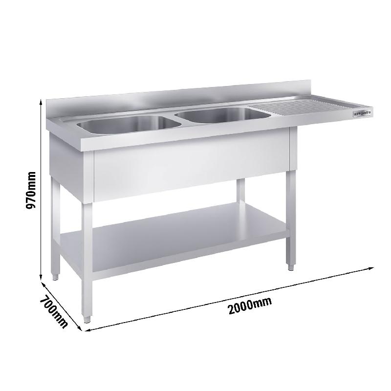 Plonge Inox 2 bacs avec passage lave-vaisselle - P 700 - GGM - 2000 mm bac à gauche_2