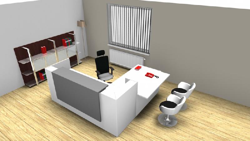 Bureau d'accueil angle Z2 avec accès bas sur le côté - Officity. - Gris clair, Droite, Blanc_2