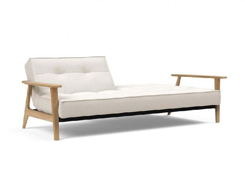 Canapé-lit design Innovation Living Splitback Frej - Convertible 115x210 cm - Accoudoirs bois - Tissu bouclé Off White_2