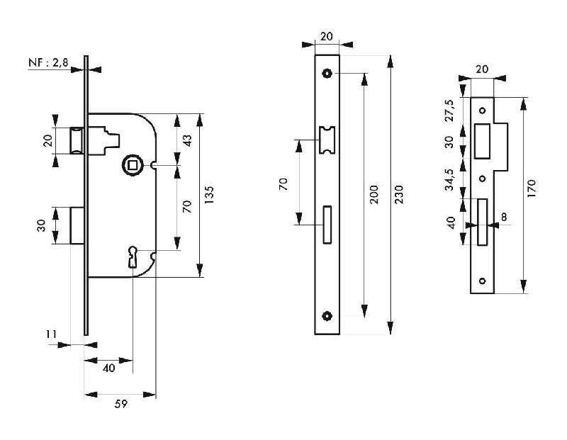 Serrure à encastrer NF V/BR 1 clé - Pour porte intérieure - Mécanisme réversible - Marque Thirard_2