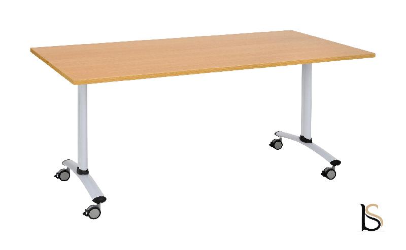 Table de réunion abattante sur roulettes. - Blanc 9010, Wenge, 120 x 80 cm_2