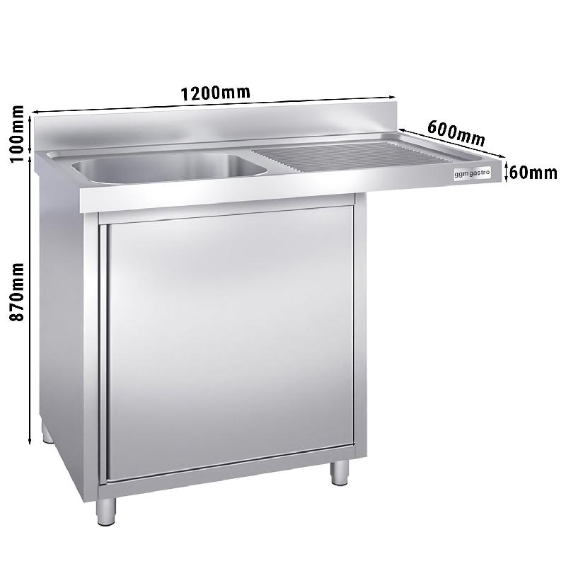 Plonge Inox 1 bac sur placard avec passage lave-vaisselle - P 600 - GGM - 1200 mm bac à gauche_2