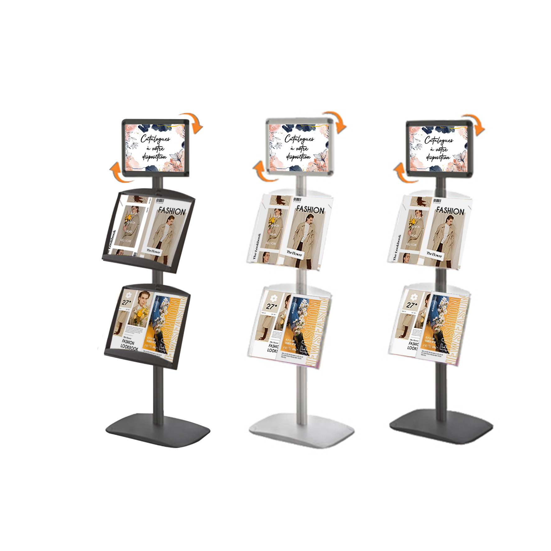 Porte-messages Cadro-Clic® - 1 porte-affiche A4 portrait ou paysage et 2 étagères réglables - Réf.214034_2