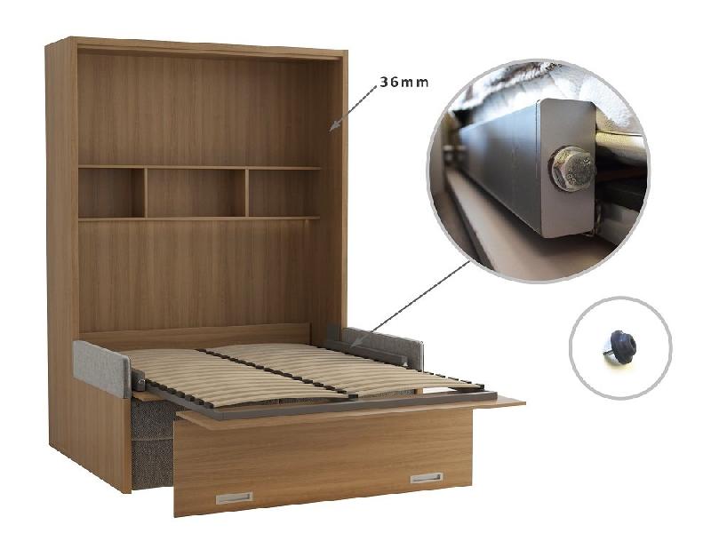 Armoire lit escamotable NAXOS SOFA - 140x200 cm - Merisier Verona - Canapé tissu gris_2