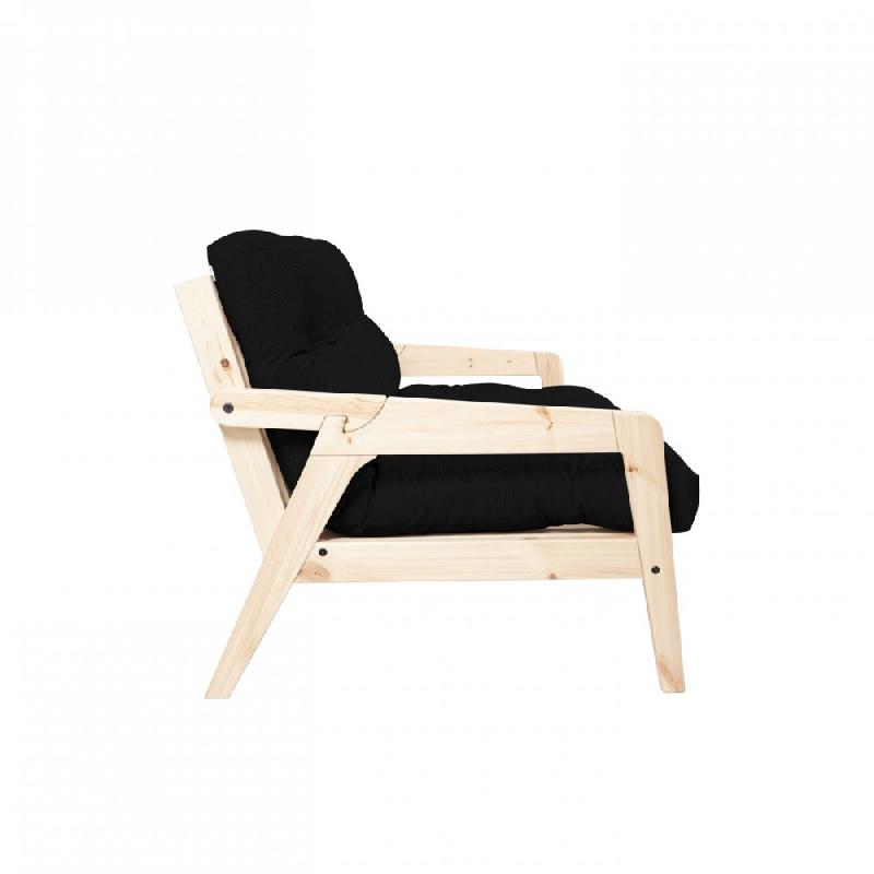Canapé convertible futon GRAB - Pin naturel - Coloris noir - Couchage 130 x 190 cm - Style scandinave_2