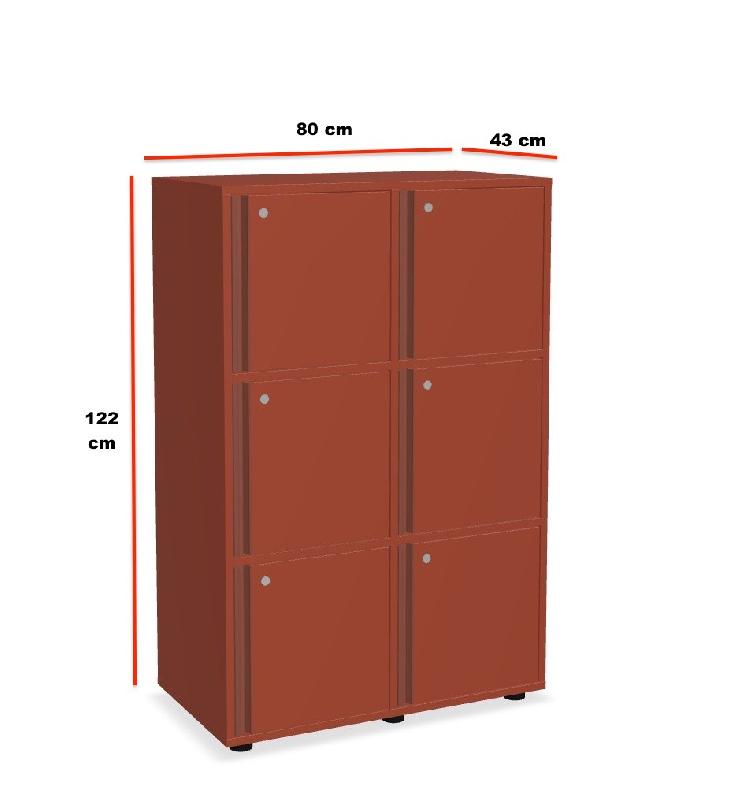 Meuble vestiaires 6 ou 8 cases - MDD - Bleu foncé , A clé, 2 x 3 cases, Petits pieds avec vérins_2