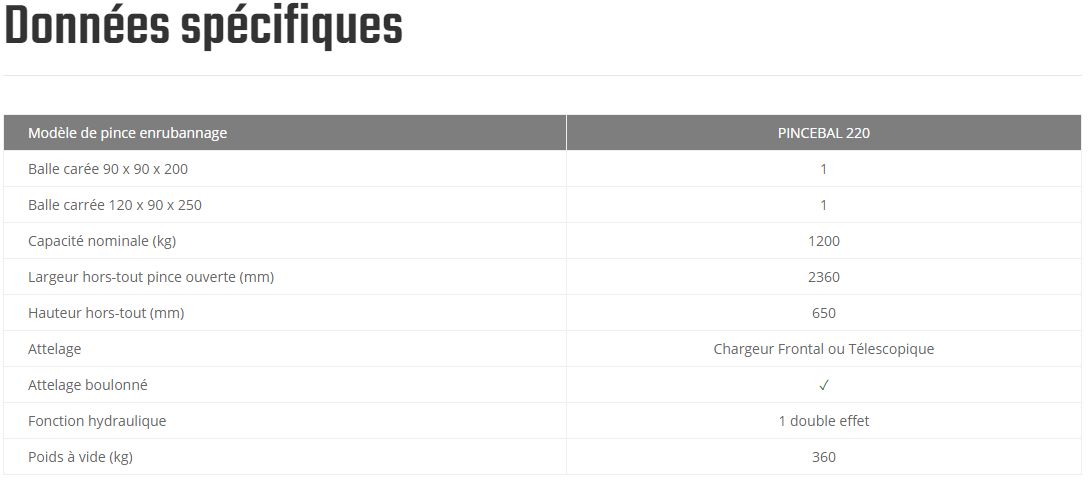 Pincebal c220 - pince enrubannage - calvet - pour balles carrées de dimensions : 0,80 à 2,20 m - capacité maximum de 1200 kg_2