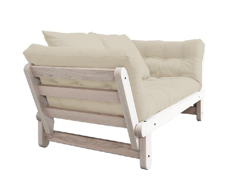 Banquette méridienne futon BEAT en pin naturel - tissu beige - couchage 75x200 cm - convertible et modulable_2