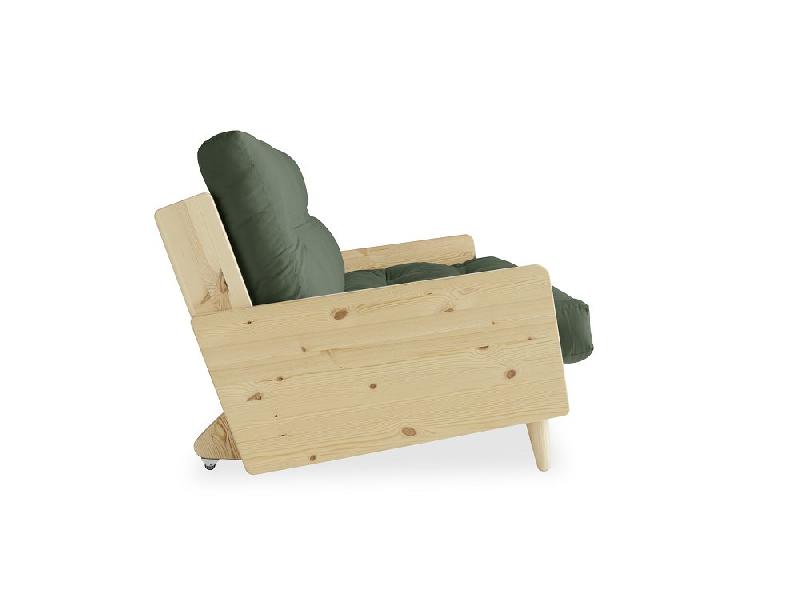 Canapé 3 places convertible INDIE - Style scandinave futon vert olive - Couchage 130x190 cm - Karup_2