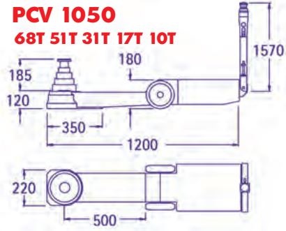 Cric hydropneumatique ultra bas, 5 pistons 68t/51t/31t/17t/10t - pasquin - pcv 1050_2