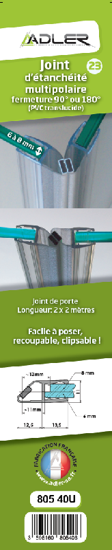 Joint d'étanchéité magnétique - 2 x 200 cm - Pour verre de 6 à 8 mm - Clipsable - Translucide_2