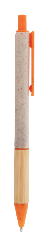 Stylo bille écologique en paille de blé - Grip bambou - Attributs colorés - Encre bleue_2