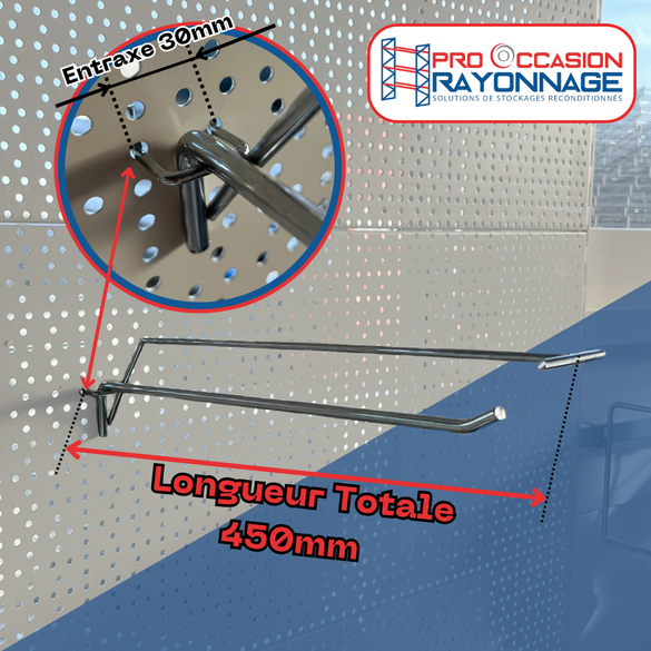 Broche simple fil chromée - Longueur utile 330mm - Entraxe 30mm - Ø7_2