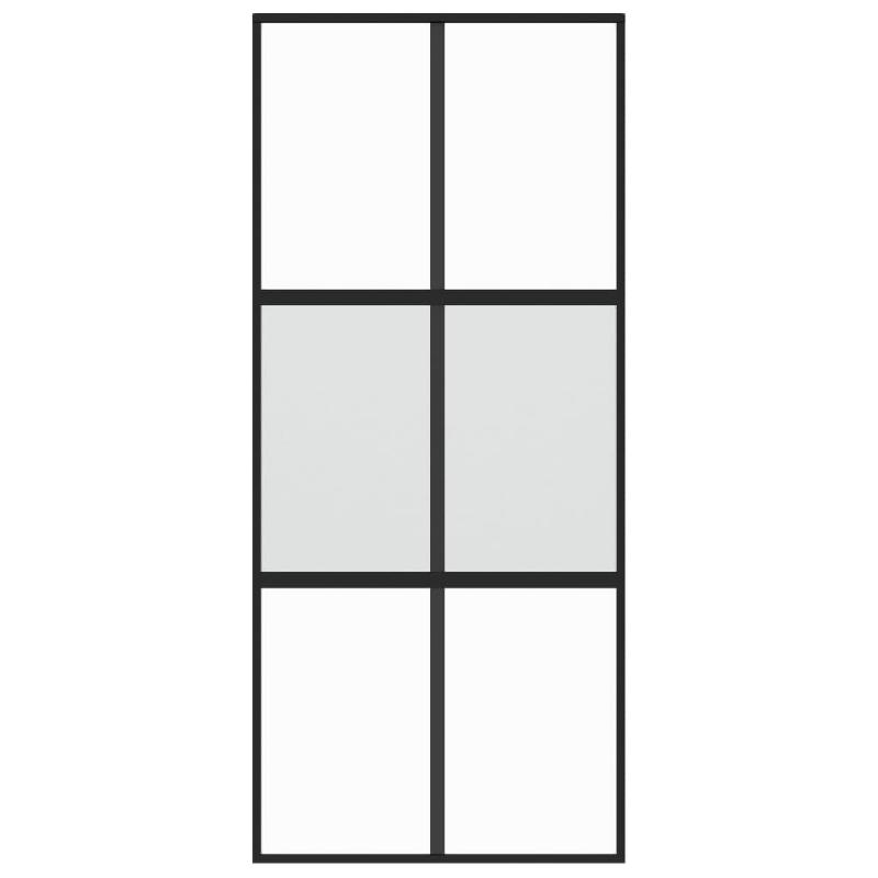 Vidaxl porte coulissante noir 90x205 cm verre trempé aluminium 155211_2