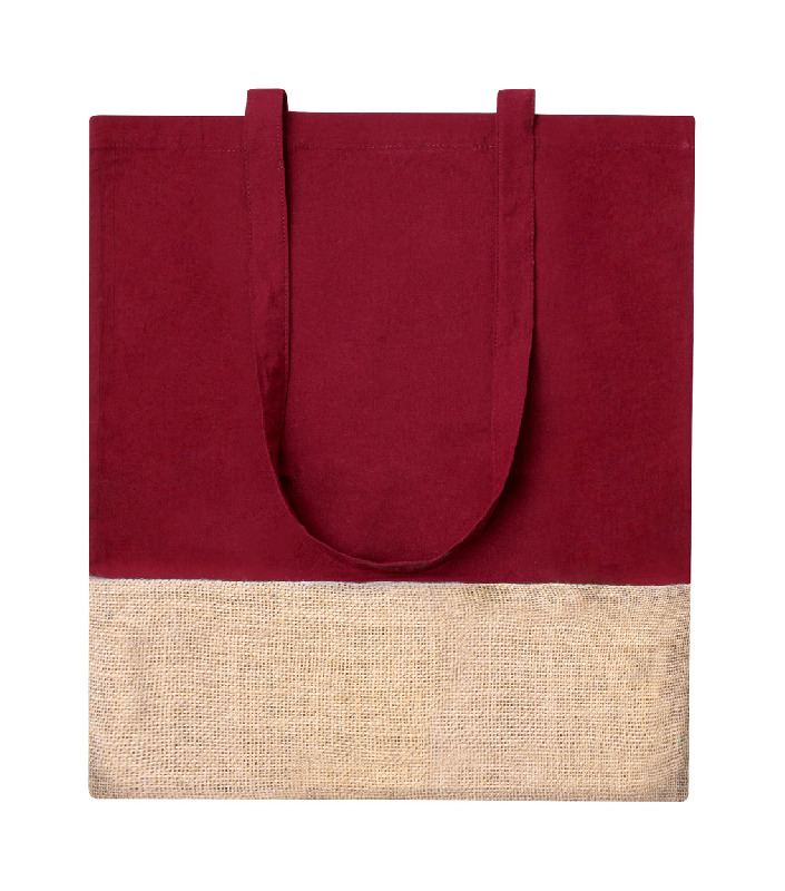 Sac shopping bicolore en coton et jute - anses longues - 120 g/m² - couleur bordeaux_2