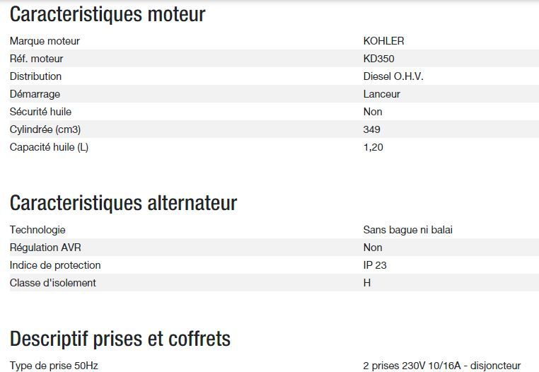 Diesel 4000 Export - Groupe électrogène Kohler - Puissance max 3,40 kW - 230V - 50 Hz_2