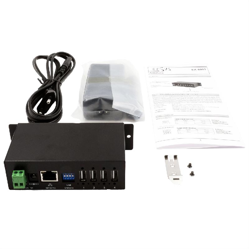 EXSYS EX-6003HMVS Serveur de périphériques 4x USB 2.0, entrée 9V-24V DC, boîtier métallique_2