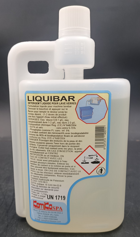 Kemika liquibar detergent liquide pour lave-verres et lave-vaisselle ph: 13.2 ± 0.2 flacon doseur de 1.2l_2