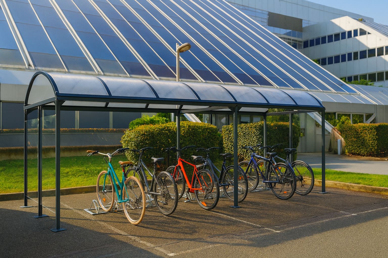 Abri vélos 10 mètres - modèle Vision - structure en tube carré et toiture polycarbonate_2